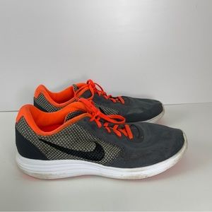 Nike Revolution 3 running sneakers orange gray men’s size 10.5